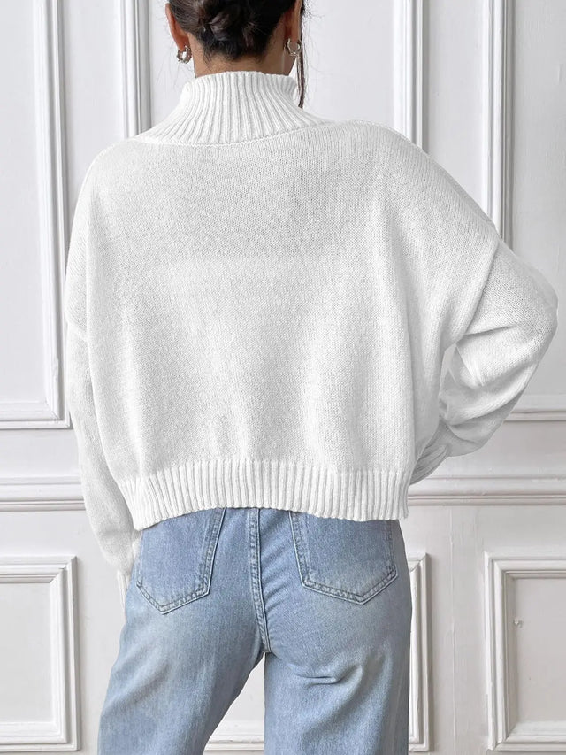 Bow Turtleneck Long Sleeve Sweater Trendsi Hanalas