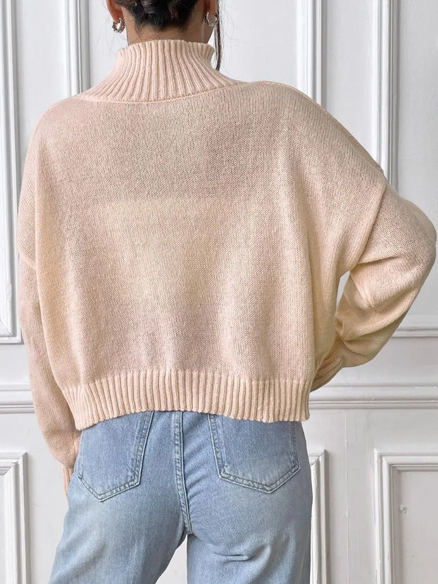 Bow Turtleneck Long Sleeve Sweater Trendsi Hanalas