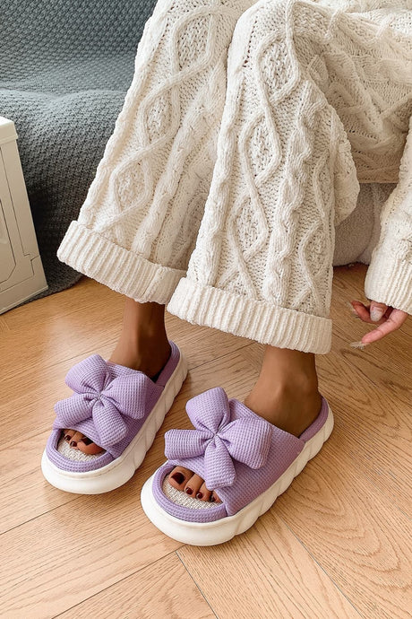 Bow Waffle-Knit Platform Slippers | Hanalas