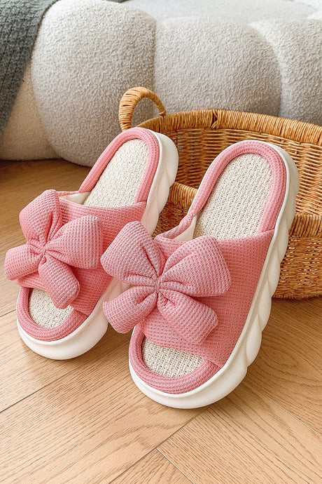 Bow Waffle-Knit Platform Slippers | Hanalas