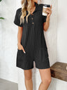 Button Detail Collared Neck Short Sleeve Romper | Hanalas