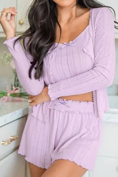 Button Down Cardigan, Cami and Shorts Set | Hanalas
