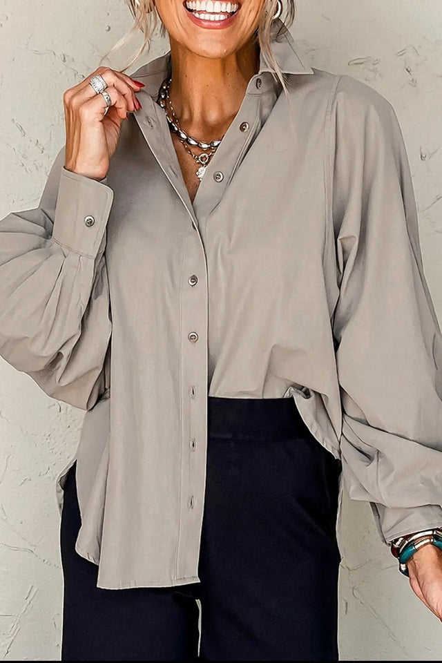 Button Down Collared Neck Long Sleeve Shirt | Hanalas