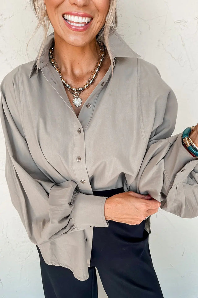 Button Down Collared Neck Long Sleeve Shirt | Hanalas