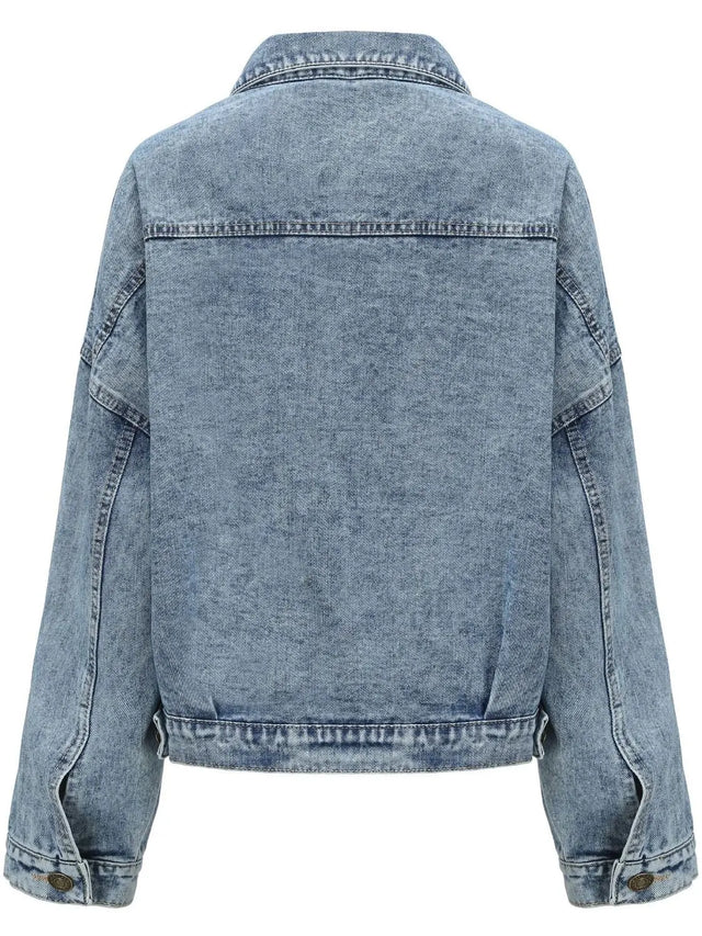 Button Down Drop Shoulder Denim Jacket | Hanalas