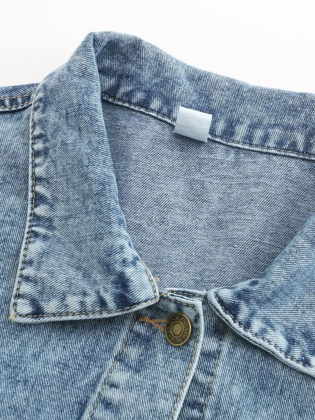 Button Down Drop Shoulder Denim Jacket | Hanalas