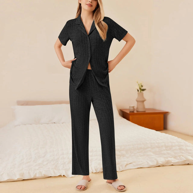 Button Down Long Sleeve Top and Pants Lounge Set | Hanalas