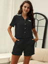 Button Down Short Sleeve Top and Shorts Lounge Set | Hanalas