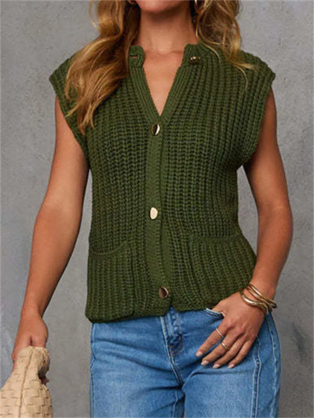 Button Down Sweater Vest with Pockets | Hanalas