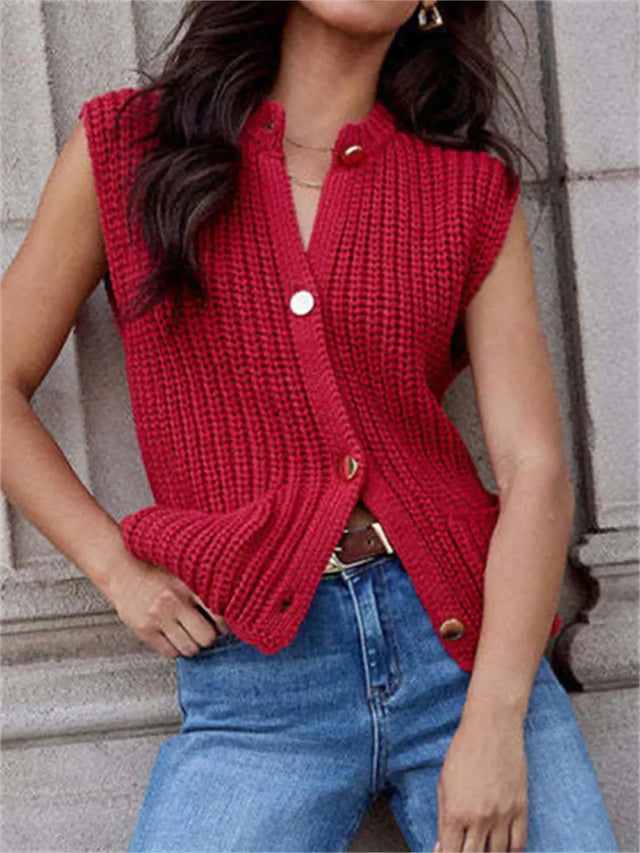 Button Down Sweater Vest with Pockets | Hanalas