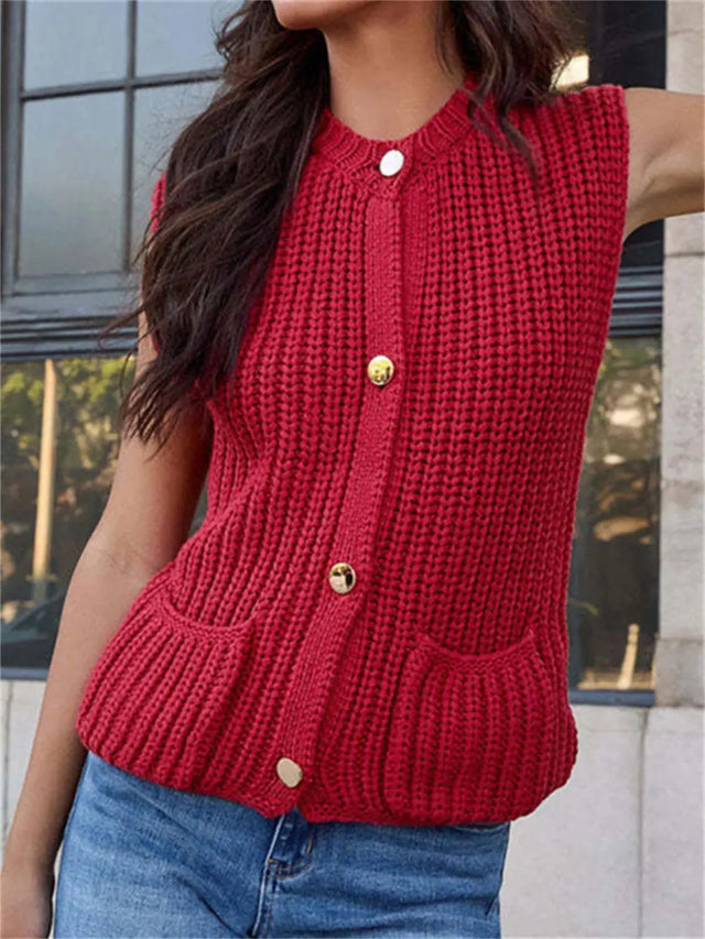 Button Down Sweater Vest with Pockets | Hanalas