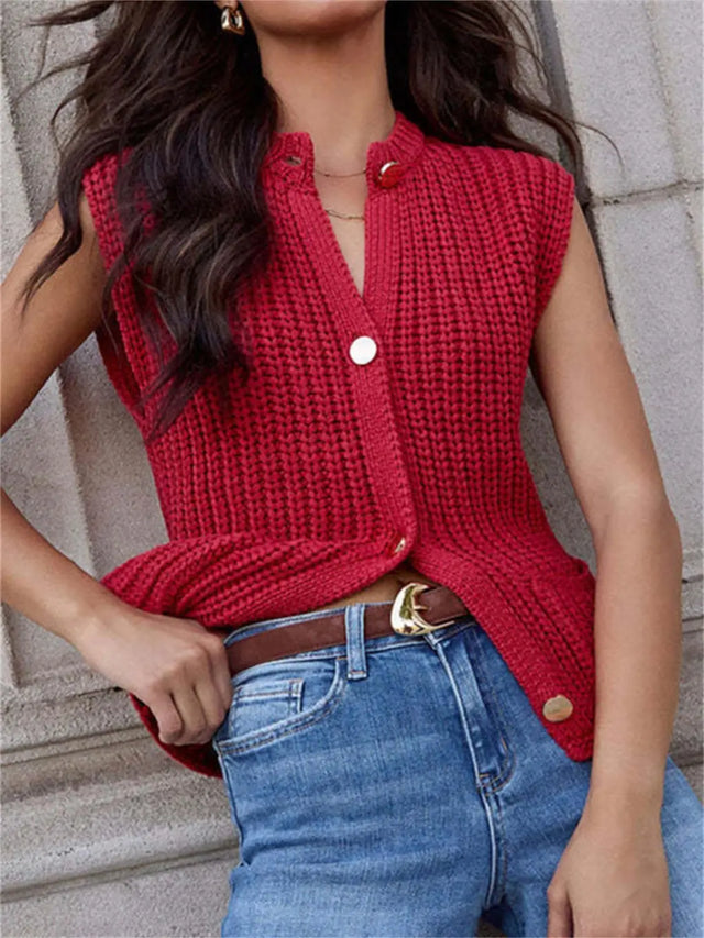 Button Down Sweater Vest with Pockets | Hanalas