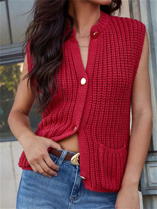 Button Down Sweater Vest with Pockets | Hanalas