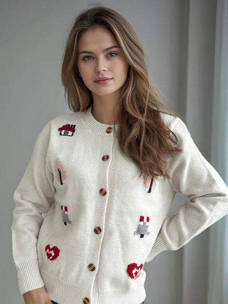 Button Up Round Neck Long Sleeve Cardigan Trendsi Hanalas