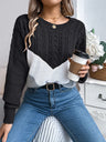 Cable-Knit Color Block Round Neck Sweater Trendsi Hanalas