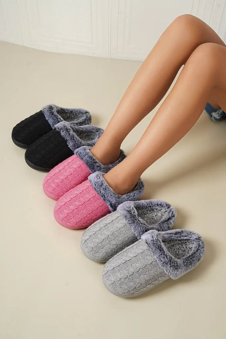 Cable-Knit Fluff Round Toe Slippers | Hanalas