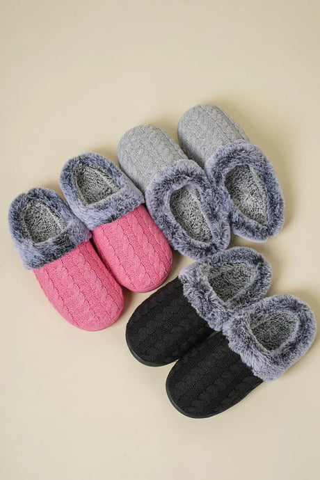 Cable-Knit Fluff Round Toe Slippers | Hanalas