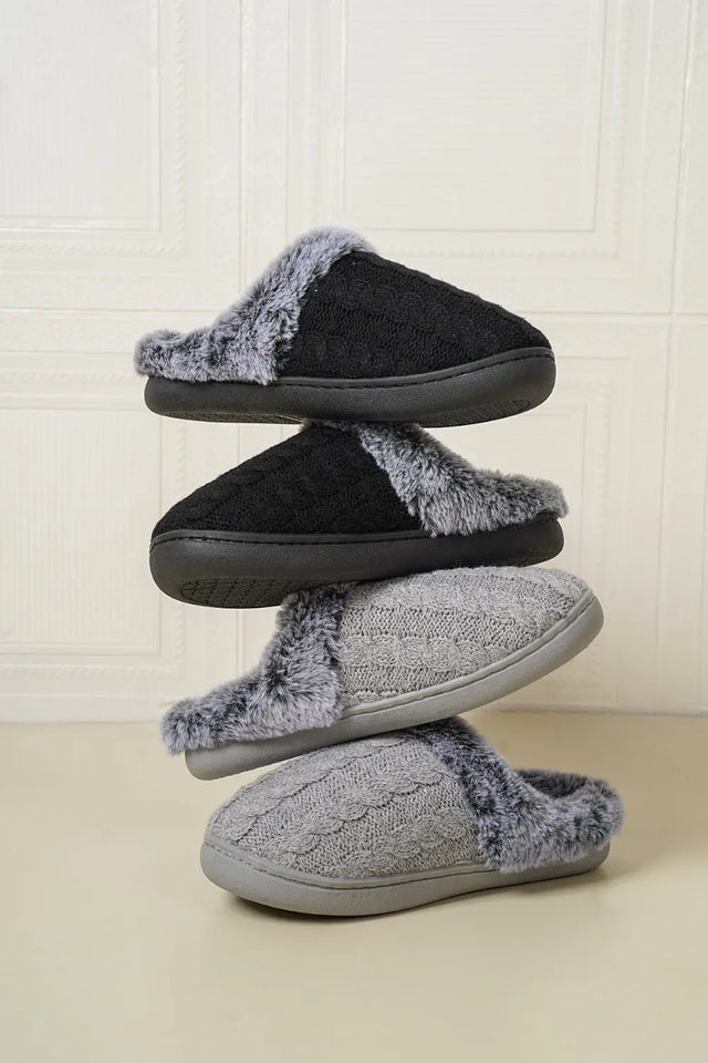 Cable-Knit Fluff Round Toe Slippers | Hanalas