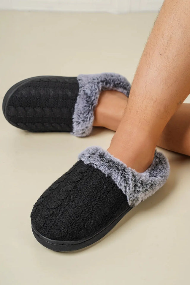 Cable-Knit Fluff Round Toe Slippers | Hanalas