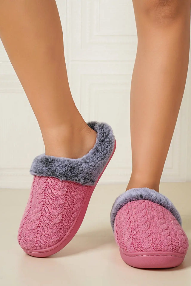 Cable-Knit Fluff Round Toe Slippers | Hanalas