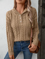 Cable-Knit Long Sleeve Hooded Sweater Trendsi Hanalas