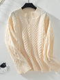 Cable-Knit Notched Long Sleeve Sweater Trendsi Hanalas