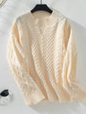 Cable-Knit Notched Long Sleeve Sweater Trendsi Hanalas