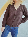 Cable-Knit V-Neck Button Down Long Sleeve Cardigan Trendsi Hanalas