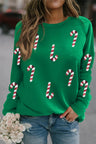 Candy Cane Round Neck Long Sleeve Sweatshirt Trendsi Hanalas