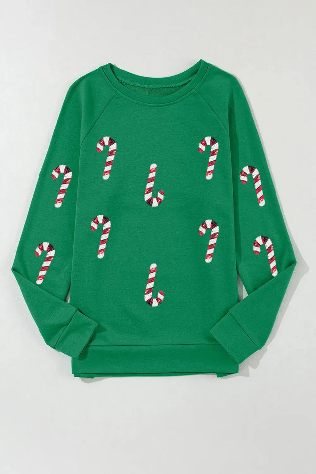 Candy Cane Round Neck Long Sleeve Sweatshirt Trendsi Hanalas