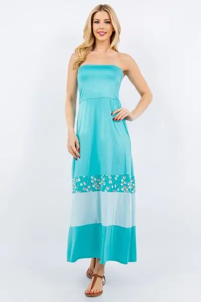Celeste Full Size Color Block Tube Maxi Dress Plus Size | Hanalas