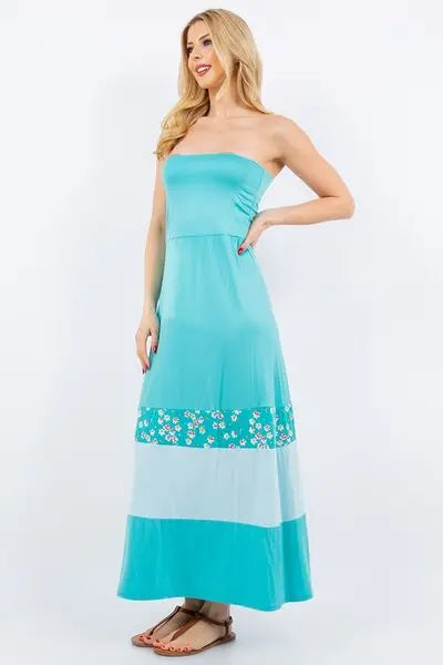 Celeste Full Size Color Block Tube Maxi Dress Plus Size | Hanalas