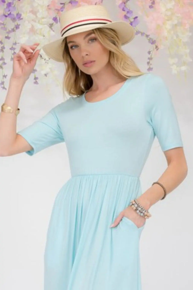 Celeste Full Size Round Neck Short Sleeve Maxi Dress with Pockets Plus Size | Hanalas