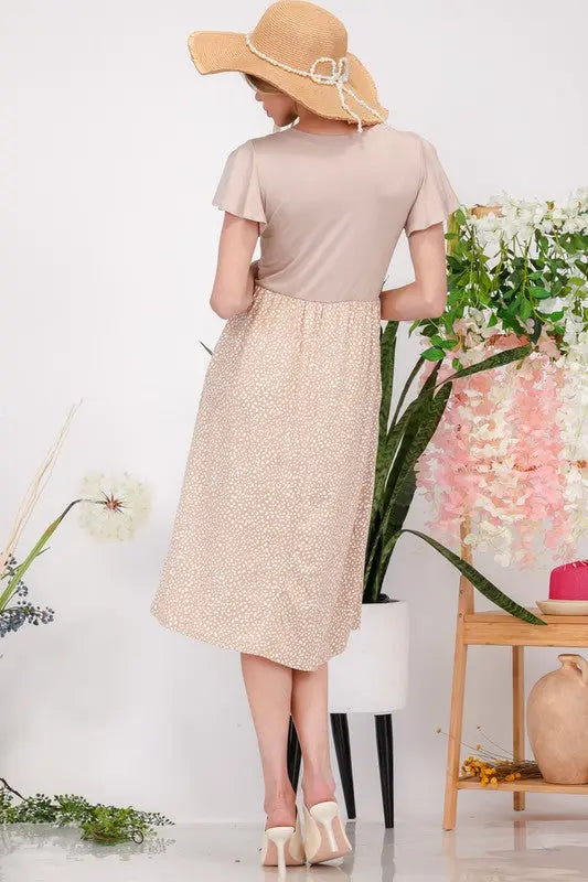 Celeste Plus Size Polka Dot Round Neck Flutter Sleeve Midi Dress | Hanalas