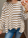 Checker & Stripes Round Neck Long Sleeve Blouse Trendsi Hanalas