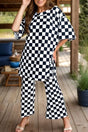 Checkered Round Neck Half Sleeve Top and Pants Set Trendsi Hanalas