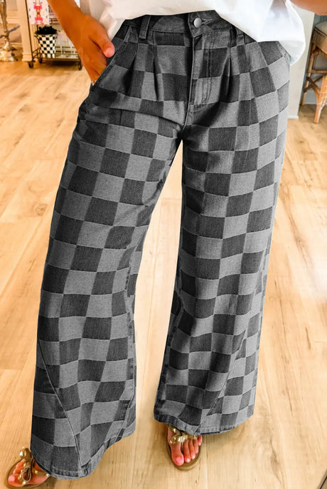 Checkered Wide Leg Jeans with Pockets Trendsi Hanalas