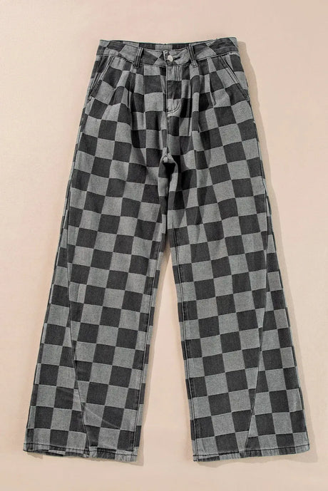 Checkered Wide Leg Jeans with Pockets Trendsi Hanalas