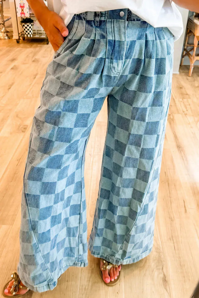 Checkered Wide Leg Jeans with Pockets Trendsi Hanalas