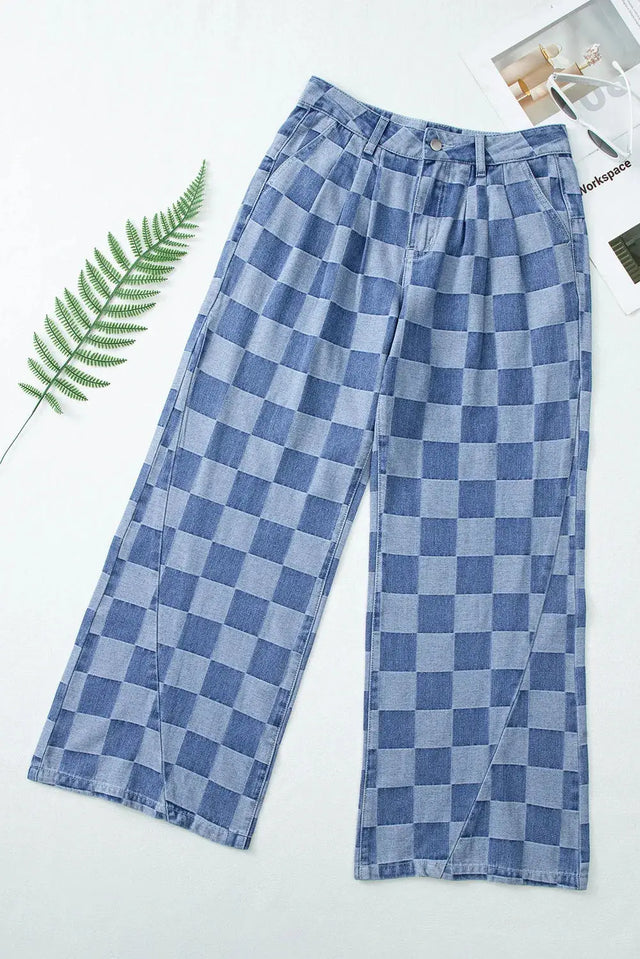 Checkered Wide Leg Jeans with Pockets Trendsi Hanalas