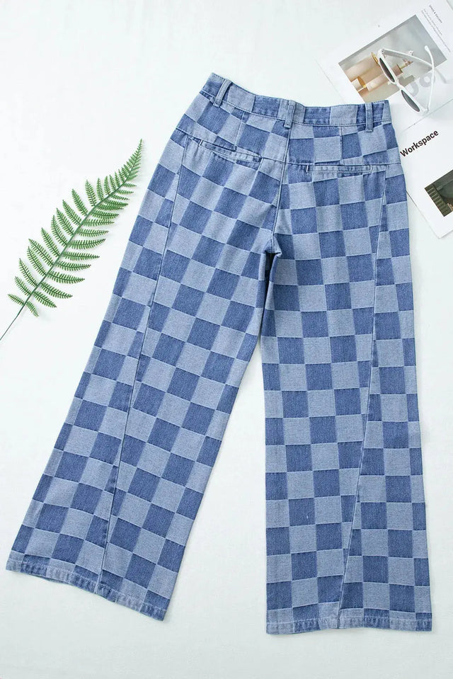 Checkered Wide Leg Jeans with Pockets Trendsi Hanalas