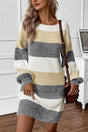 Color Block Boat Neck Long Sleeve Sweater Dress Trendsi Hanalas