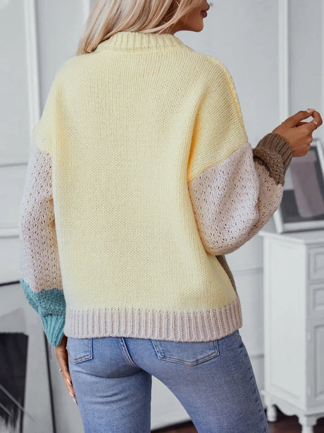 Color Block Round Neck Dropped Shoulder Sweater Trendsi Hanalas