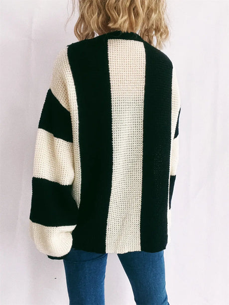 Color Block Round Neck Long Sleeve Sweater Trendsi Hanalas