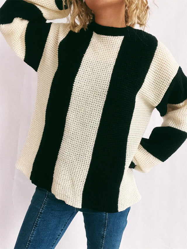 Color Block Round Neck Long Sleeve Sweater Trendsi Hanalas