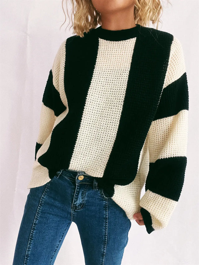 Color Block Round Neck Long Sleeve Sweater Trendsi Hanalas