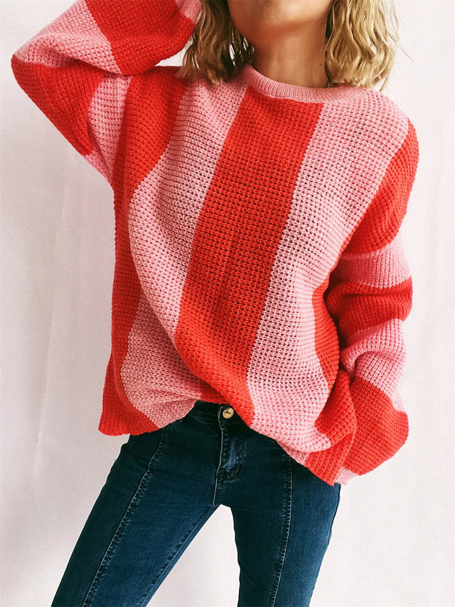 Color Block Round Neck Long Sleeve Sweater Trendsi Hanalas