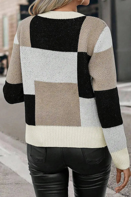 Color Block Round Neck Long Sleeve Sweater Trendsi Hanalas