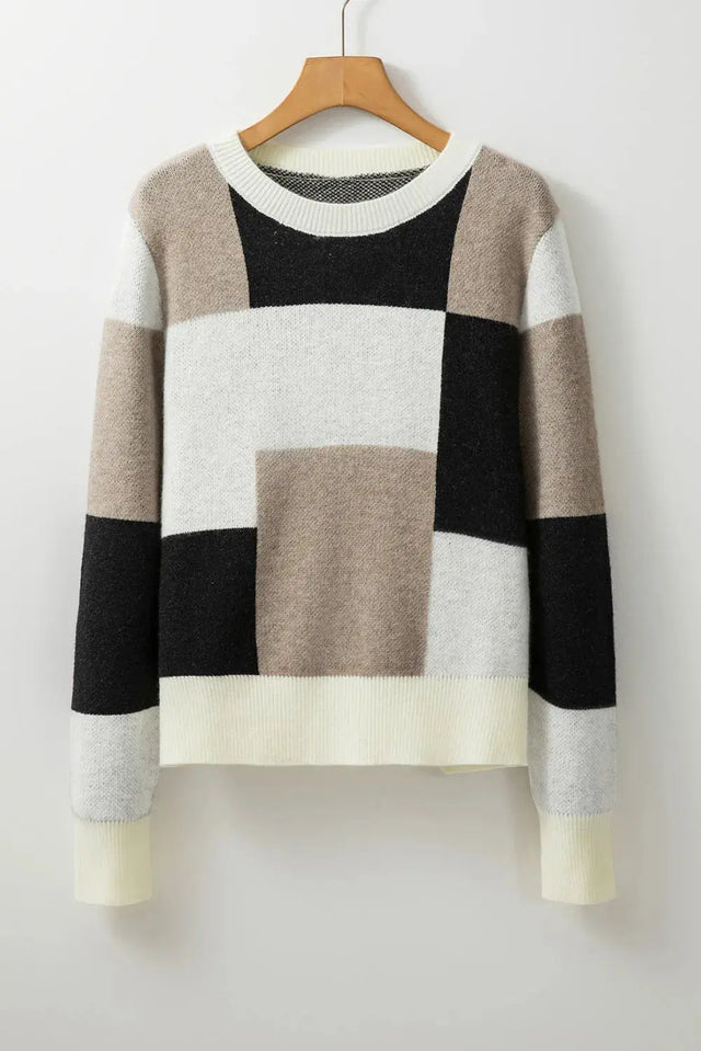 Color Block Round Neck Long Sleeve Sweater Trendsi Hanalas