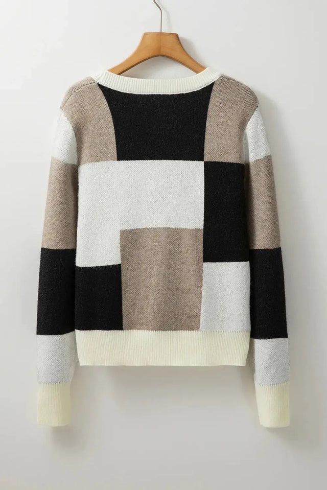 Color Block Round Neck Long Sleeve Sweater Trendsi Hanalas